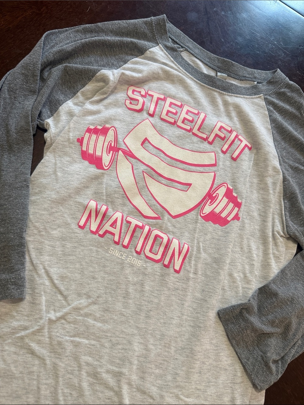 Nation Kids Raglan Tee — Gray & Pink